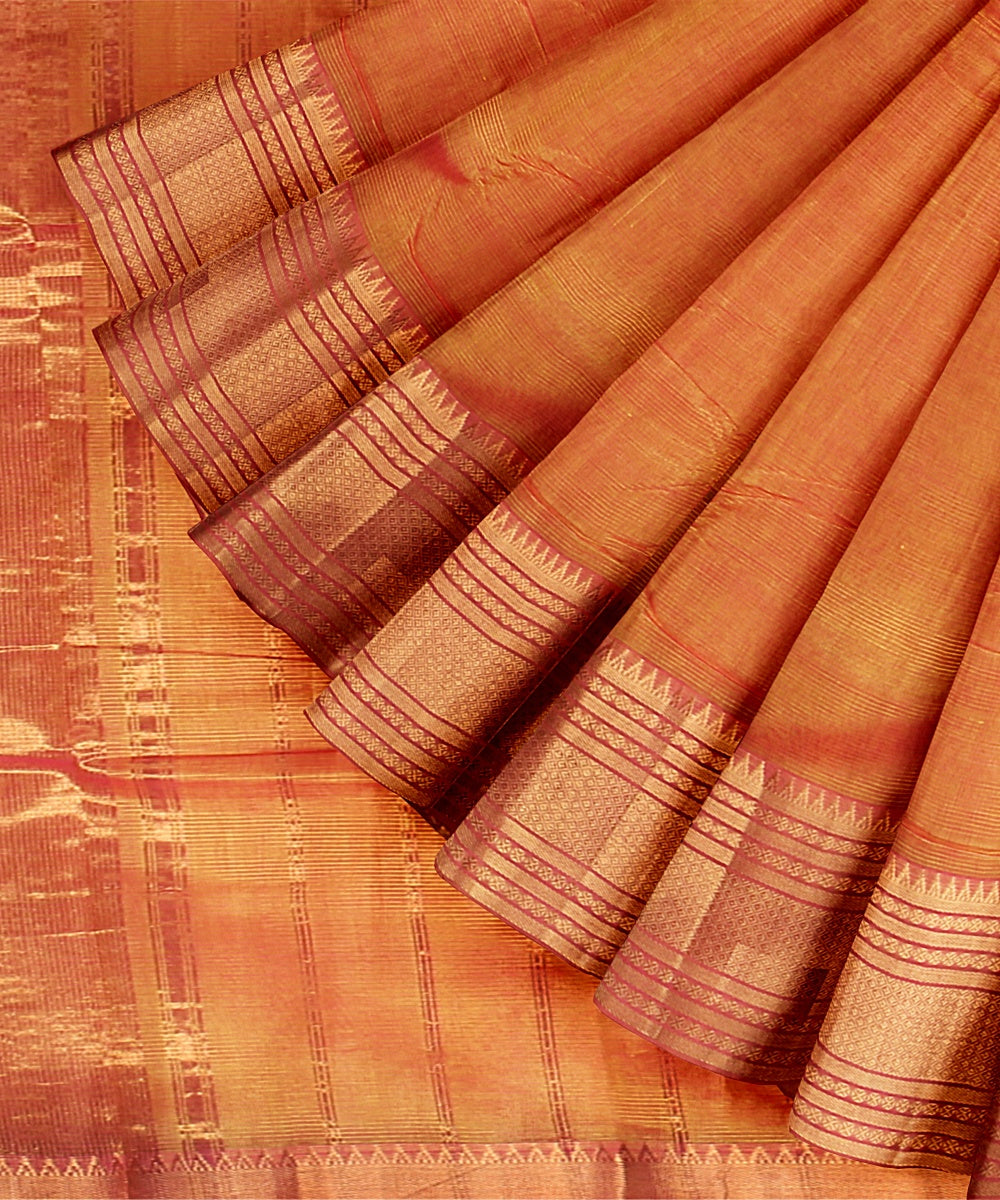 Mangalagiri cotton saree showing its woven border and drape